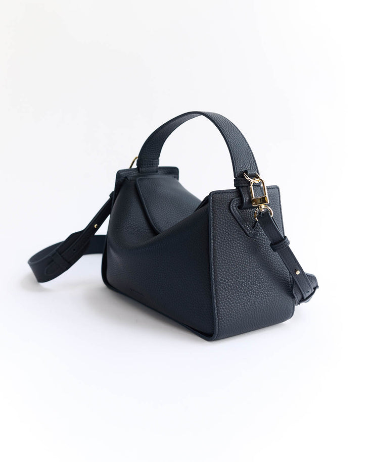Clementine Bag: Dark Navy Pebbled Leather with Gold
