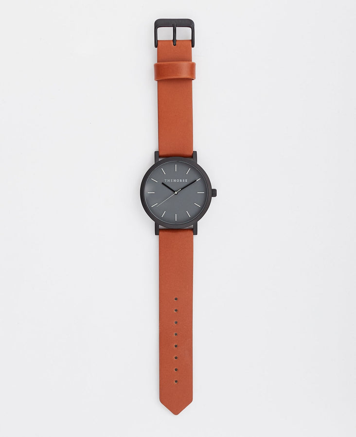 The Original Watch Matte Black / Tan Leather Strap by The Horse