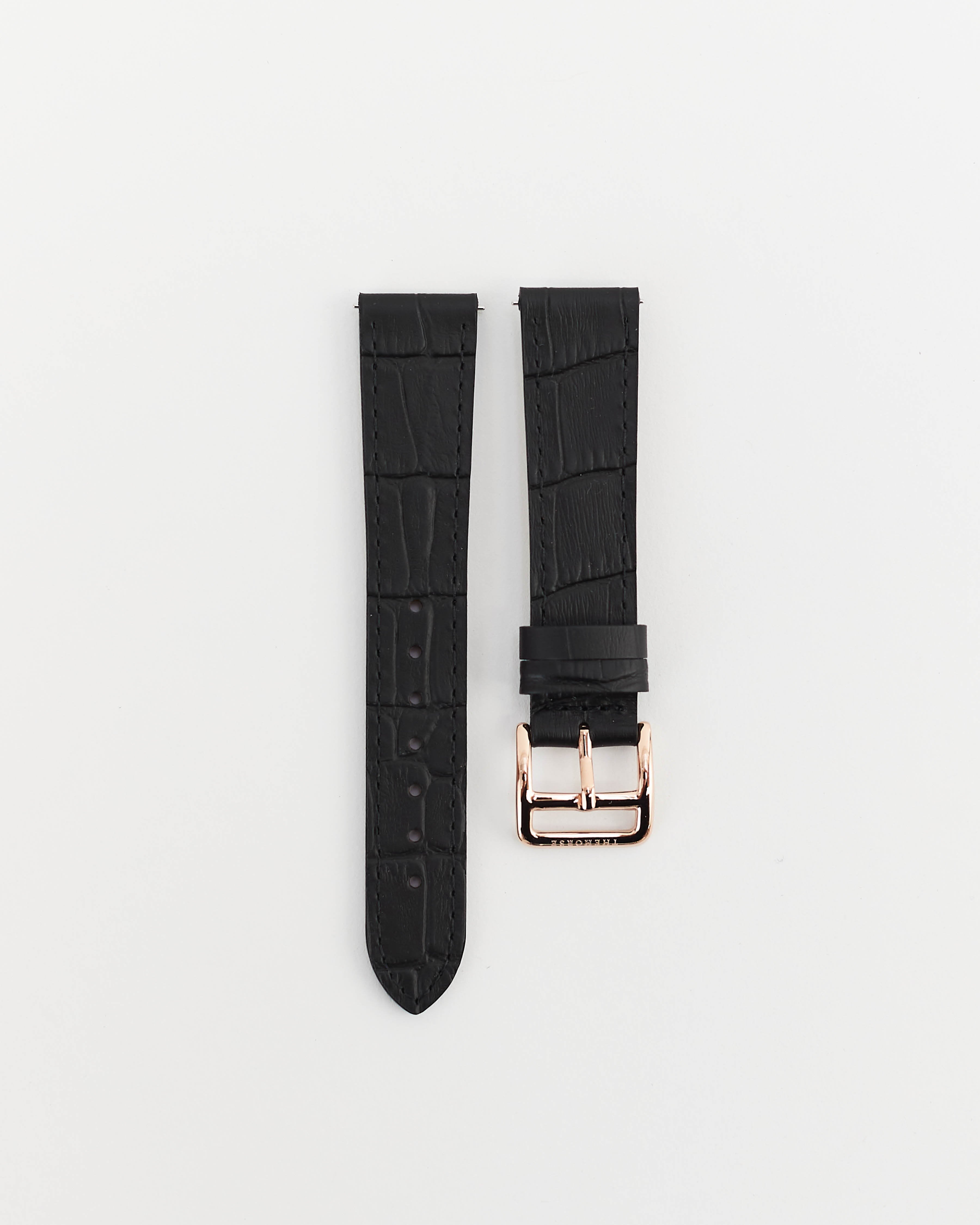 The 18mm Dress Watch Strap: Black Alligator Leather / Rose Gold Strap The 18mm Dress Watch Strap: Black Alligator Leather / Rose Gold Strap