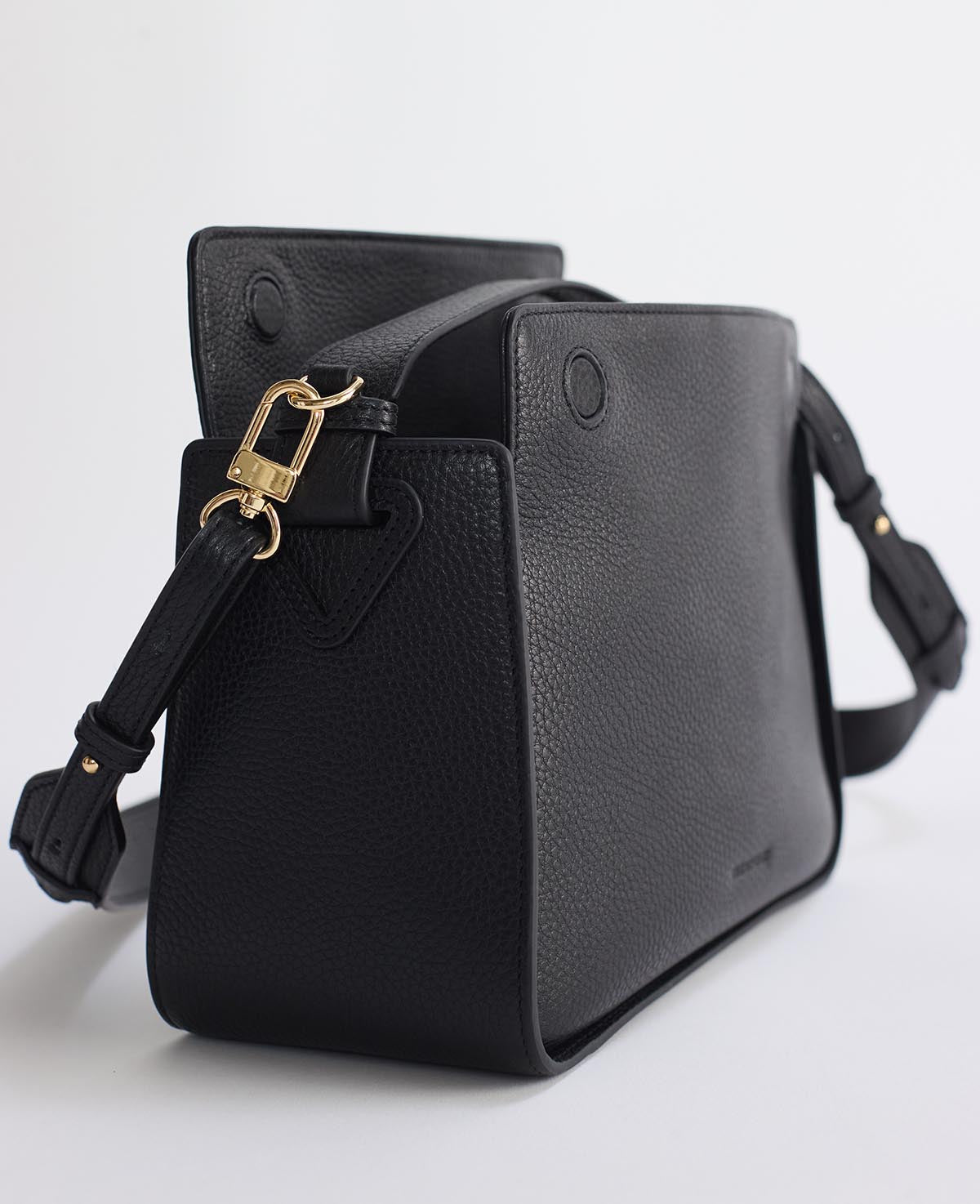 Clementine Bag: Black Pebbled Leather with Gold