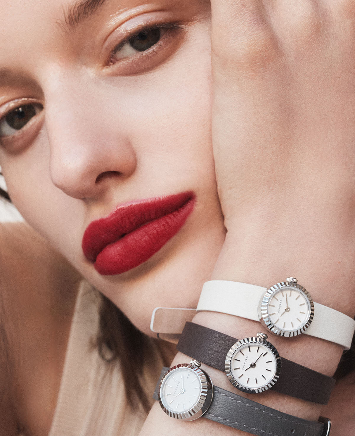 The Dot Watch: Polished Silver / White Dial / Milk Leather