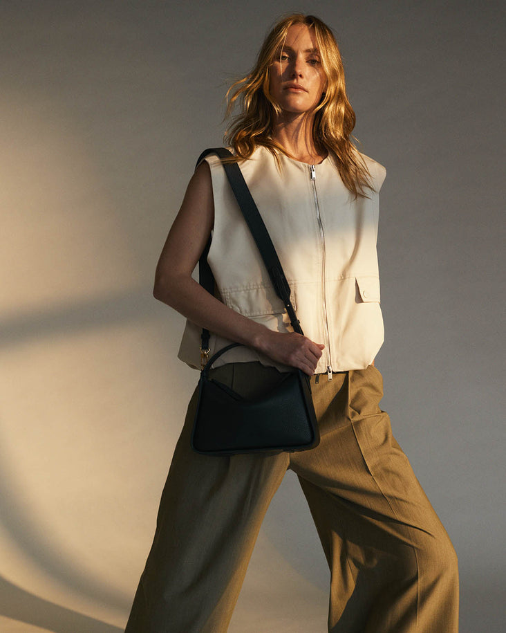 Clementine Bag: Dark Navy Pebbled Leather with Gold