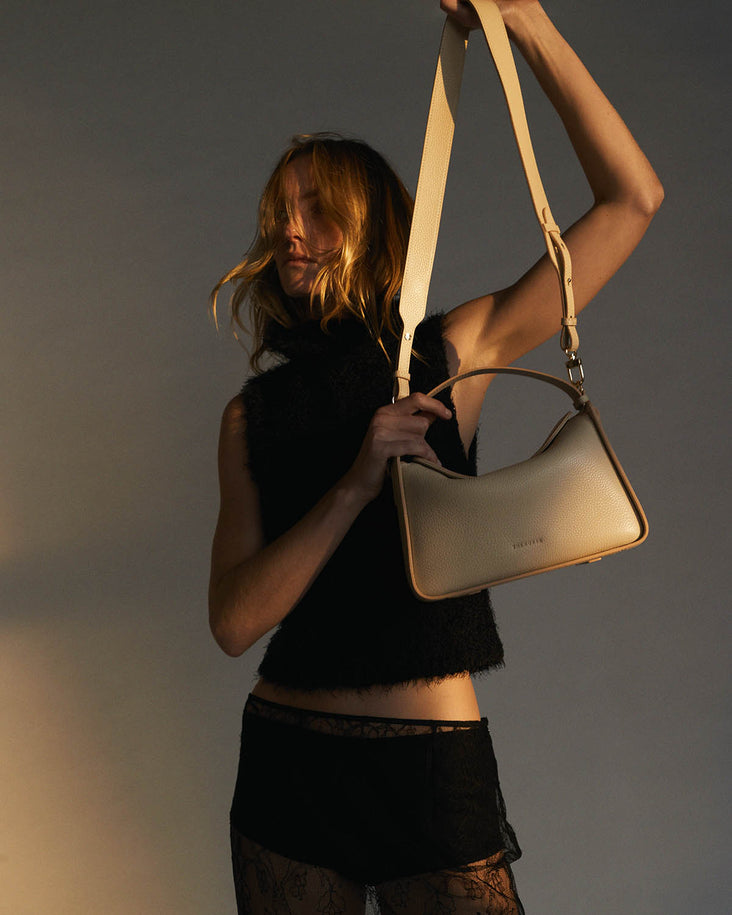 Clementine Bag: Oat Pebbled Leather with Gold