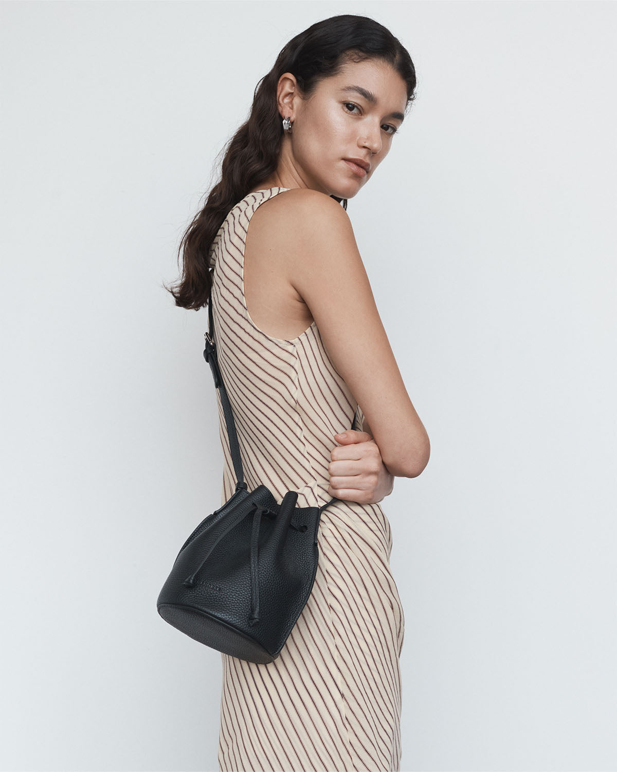 Bobb Bucket Bag: Black Pebbled Leather