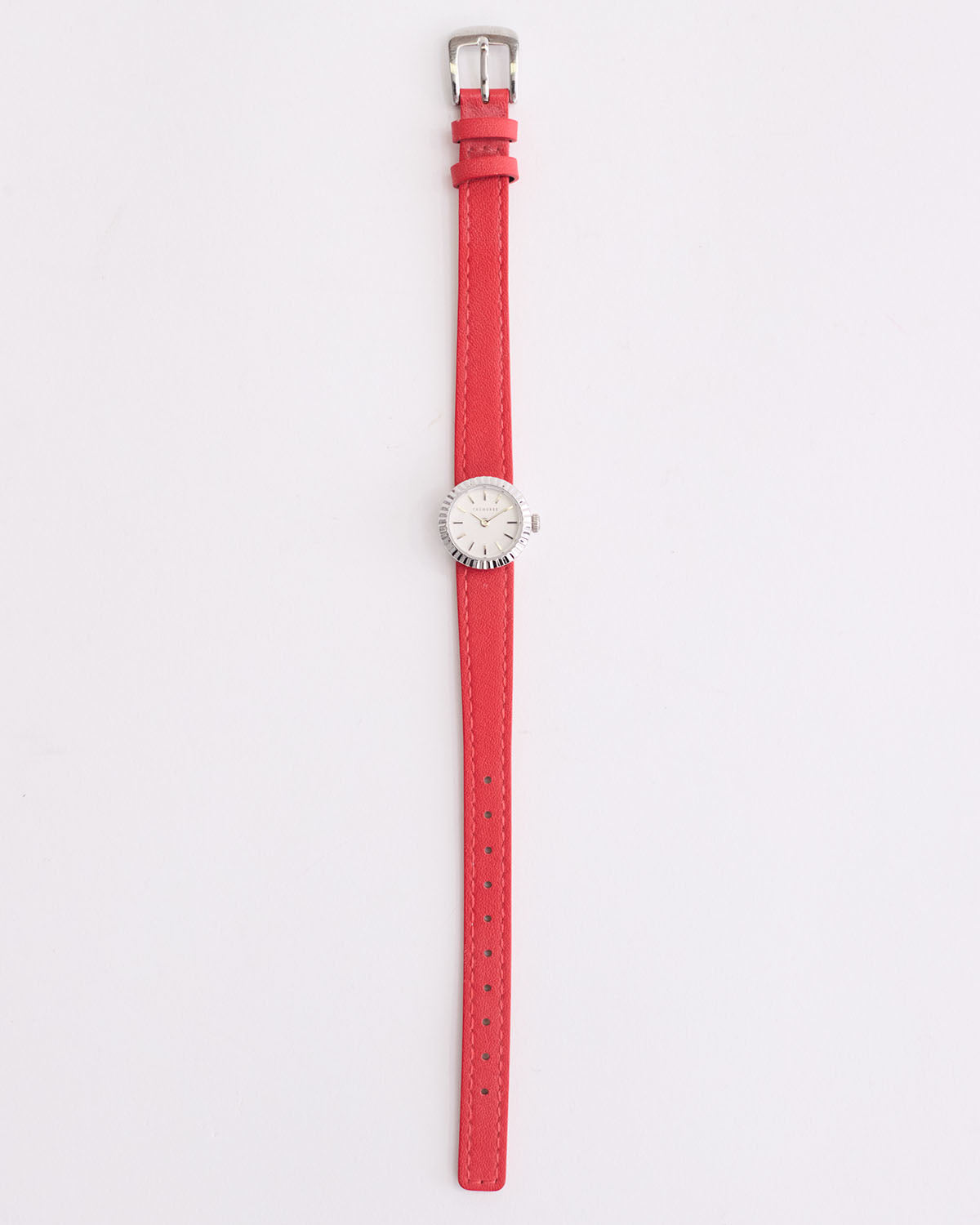 The Dot Watch: Polished Silver / White Dial / Red Leather