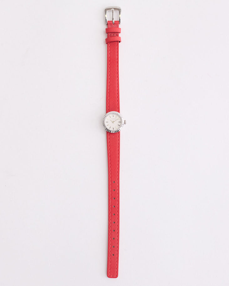 The Dot Watch: Polished Silver / White Dial / Red Leather