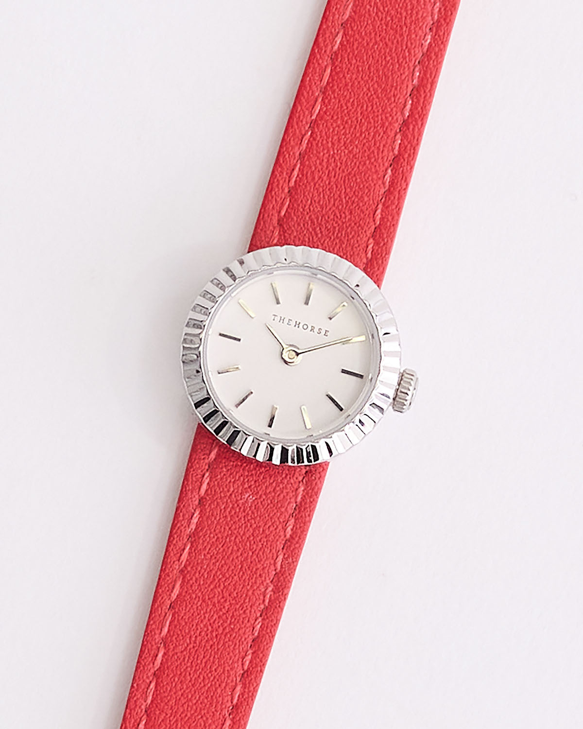 The Dot Watch: Polished Silver / White Dial / Red Leather