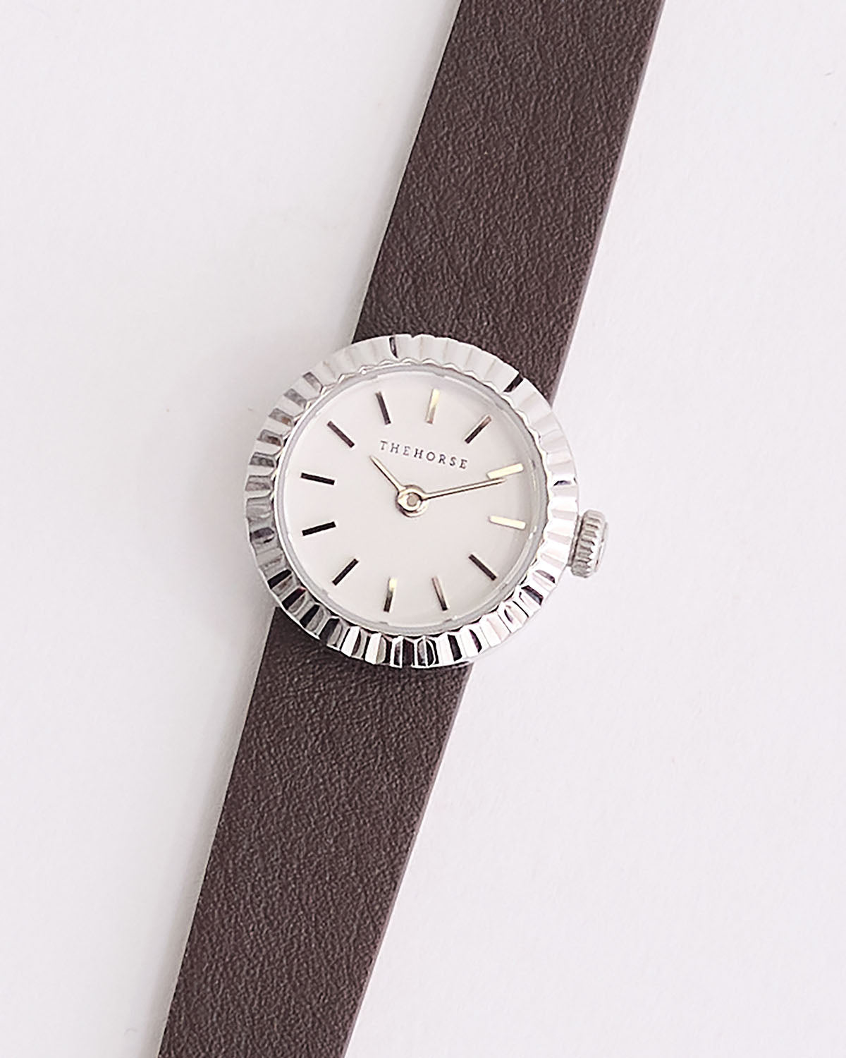 The Dot Watch: Polished Silver / White Dial / Coffee Leather