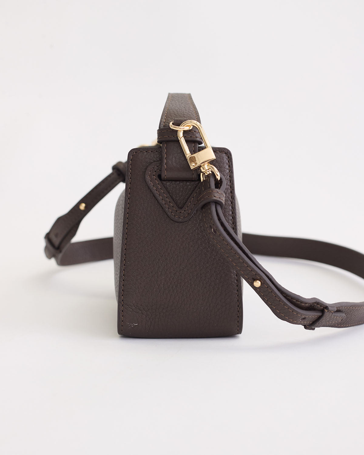 Mini Clementine Bag: Charcoal Pebbled Leather with Gold