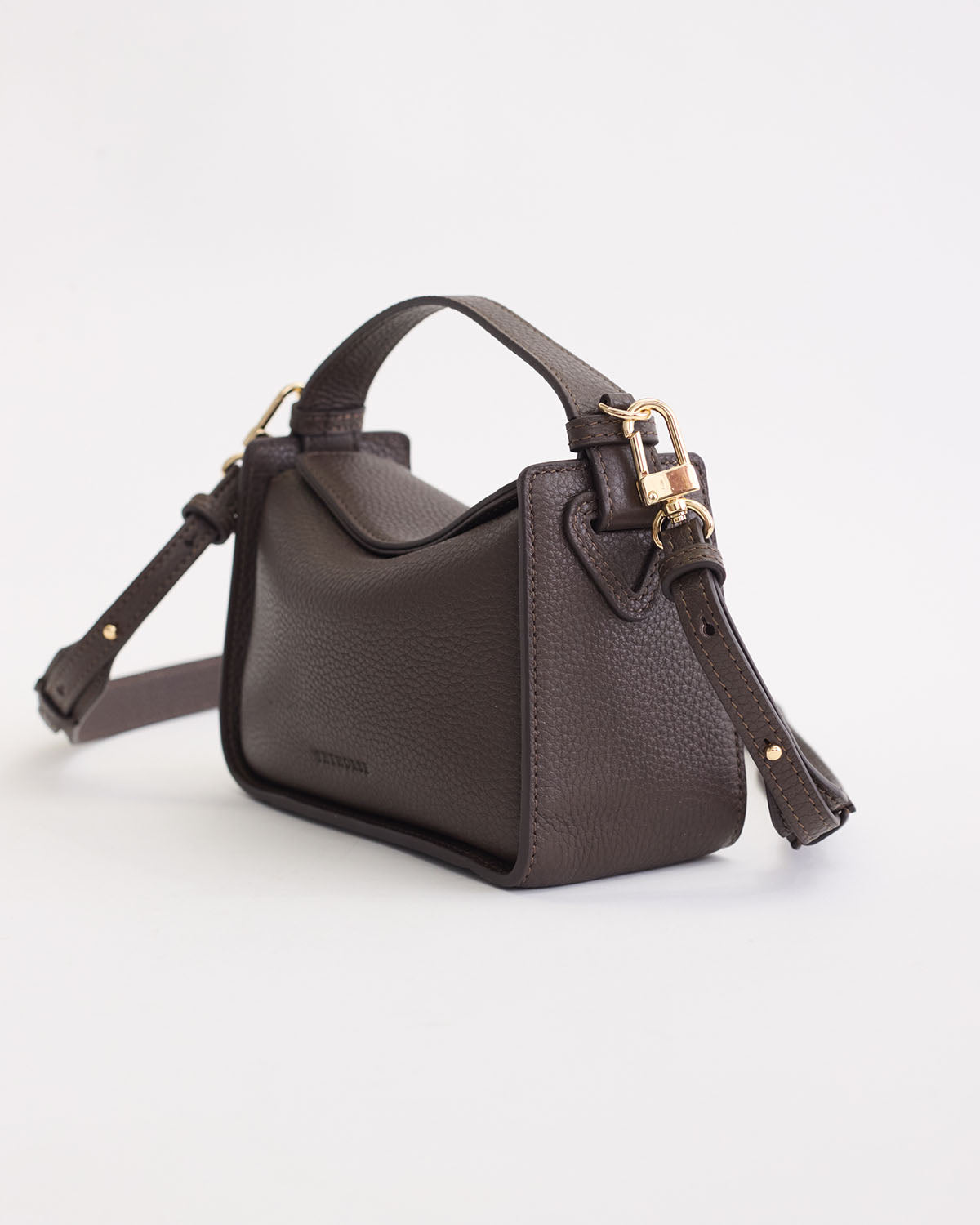 Mini Clementine Bag: Charcoal Pebbled Leather with Gold