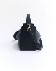 Clementine Bag: Dark Navy Pebbled Leather with Gold