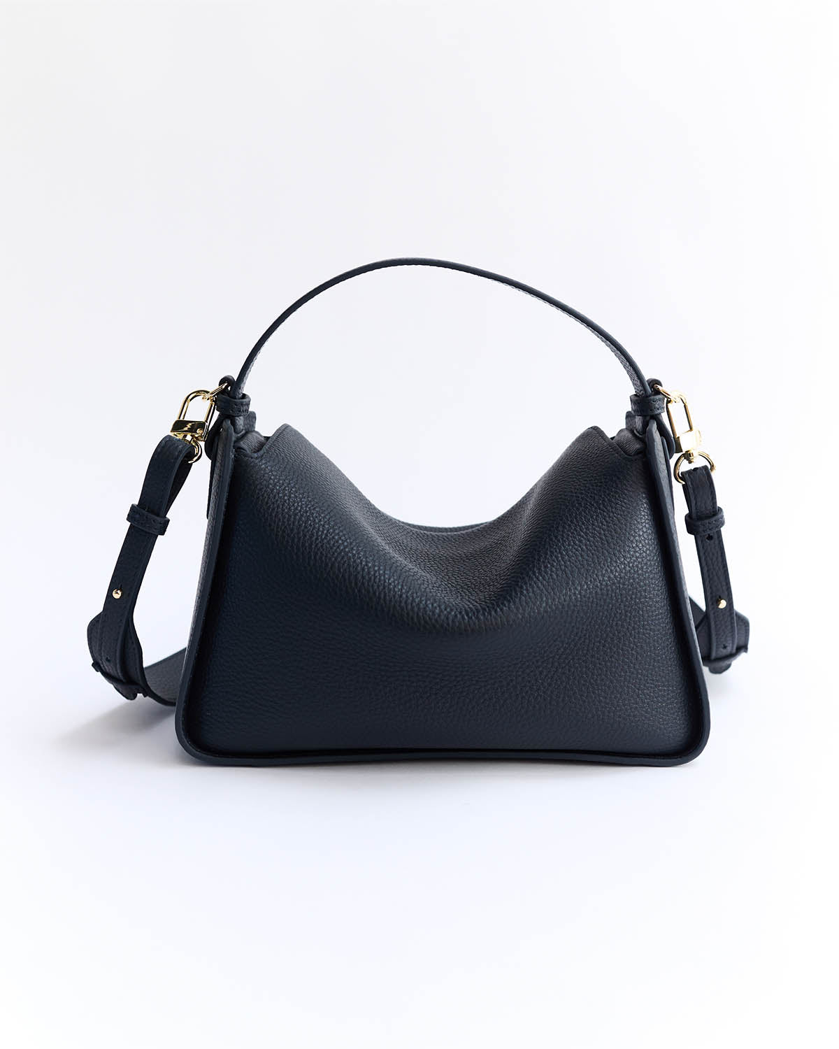 Clementine Bag: Dark Navy Pebbled Leather with Gold