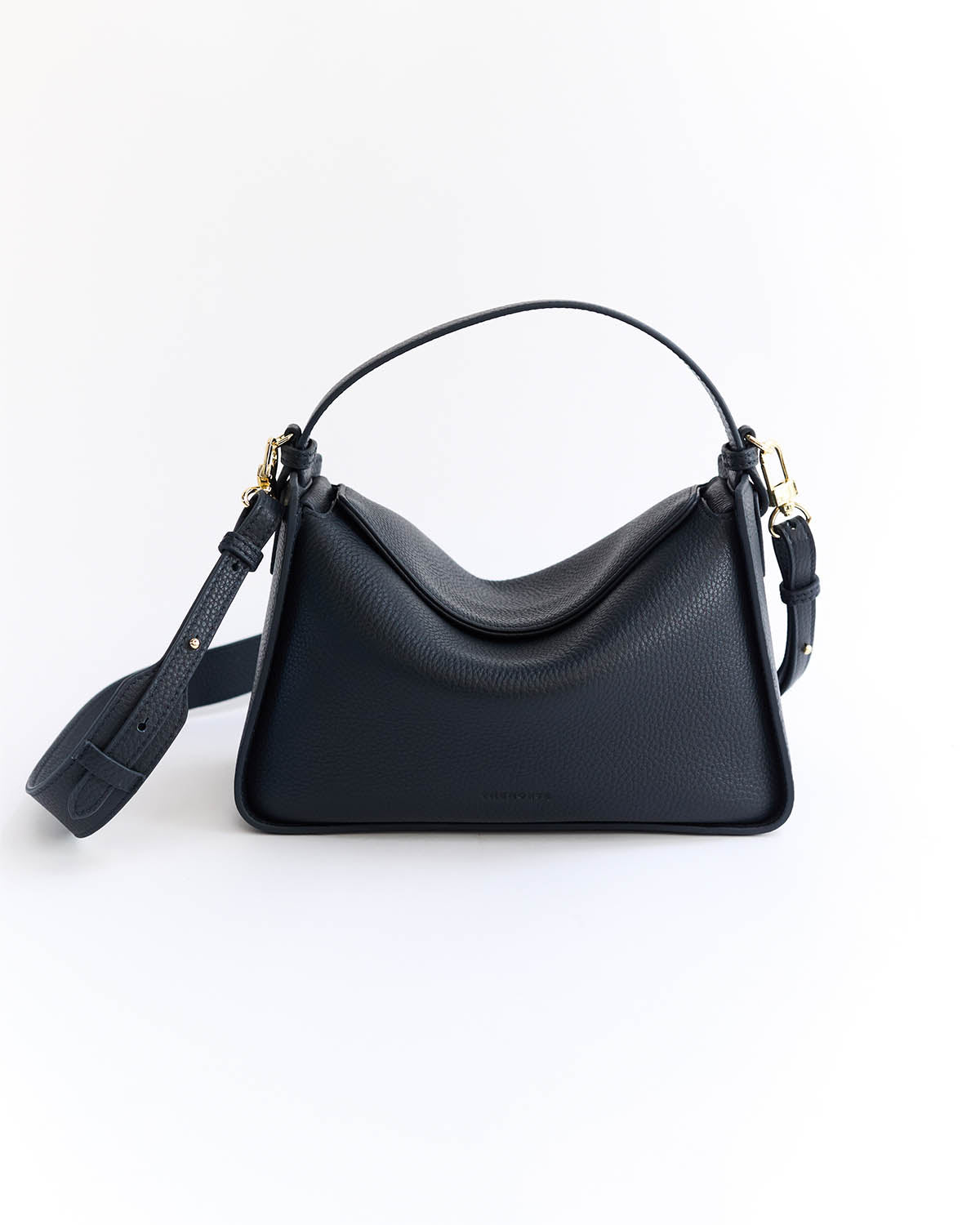 Clementine Bag: Dark Navy Pebbled Leather with Gold