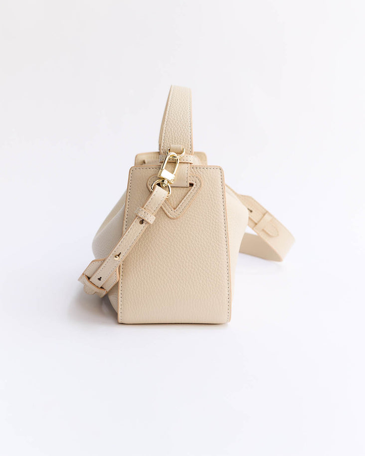 Clementine Bag: Oat Pebbled Leather with Gold