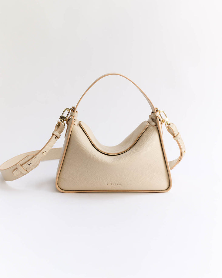 Clementine Bag: Oat Pebbled Leather with Gold