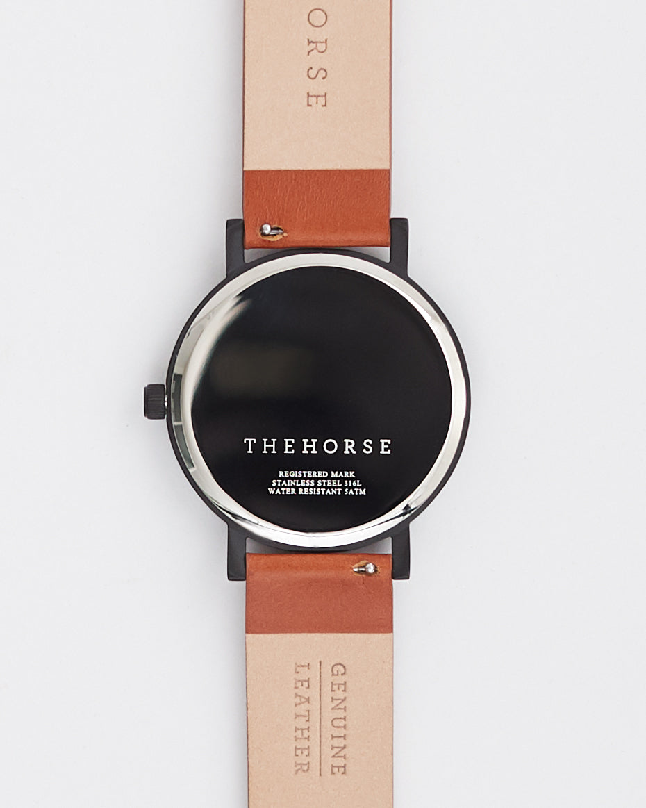 The Original Watch Matte Black Tan Leather Strap The Horse USA