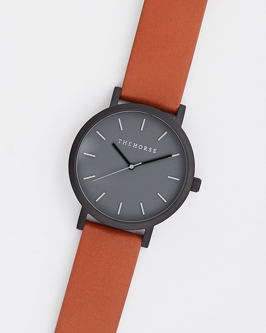 The Original Watch Matte Black Tan Leather Strap The Horse USA