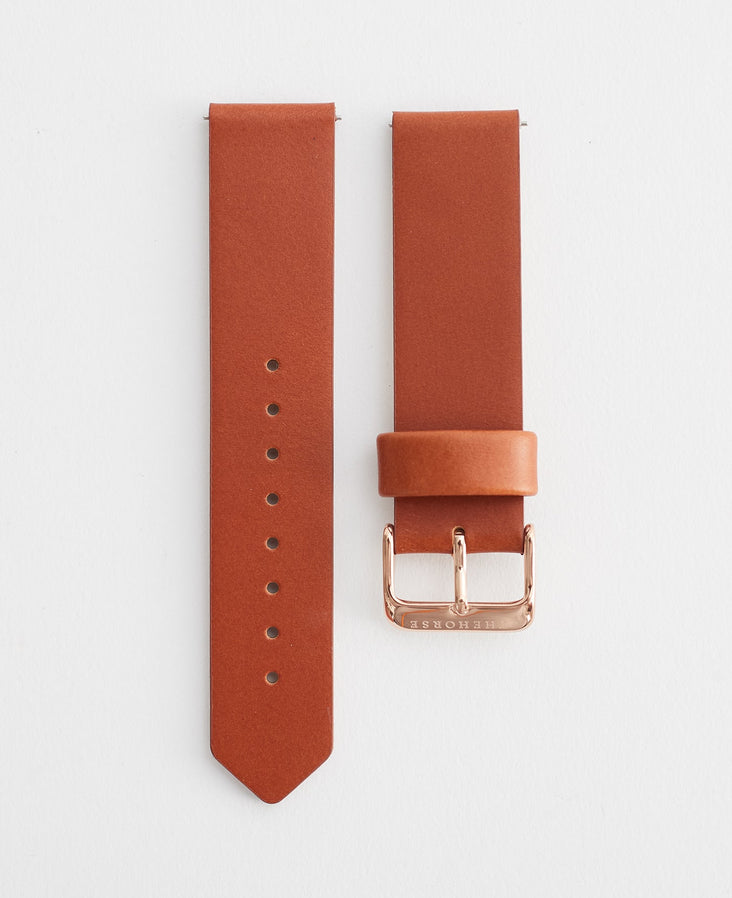 The 20mm Original Tan Leather Watch Strap / Rose Gold Buckle by The Horse®
