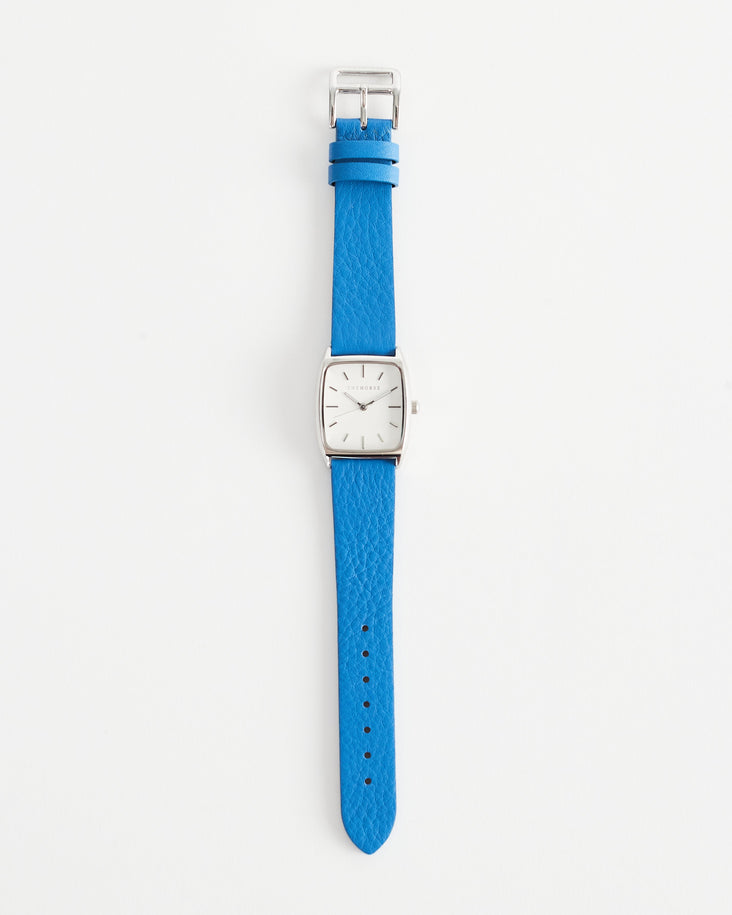 The 18mm Dress Watch Strap: Cobalt Leather / Polished Silver