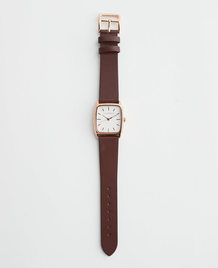 The Dress Watch: Rose Gold Case / White Dial / Coffee Leather Strap by The Horse®