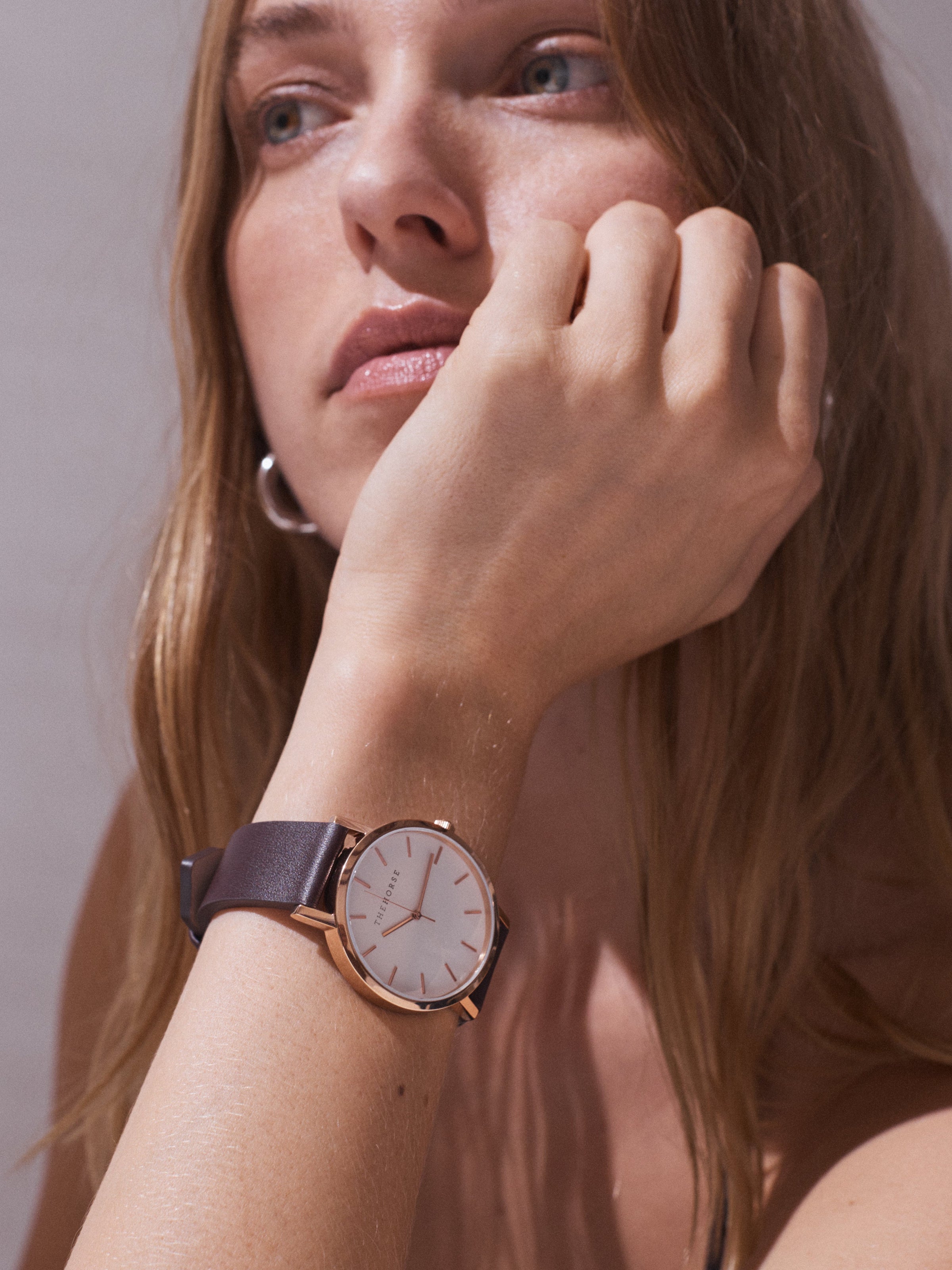 The Mini Original: Rose Gold Case / White Dial / Deep Plum Leather