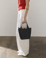 Alexie Tote: Black Pebbled Leather