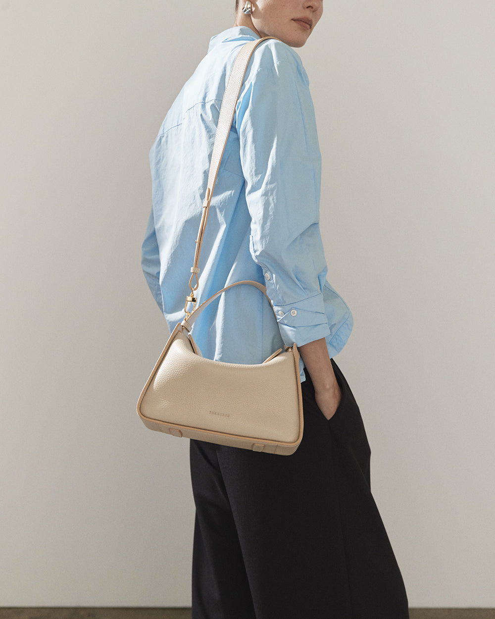 Clementine Bag: Oat Pebbled Leather with Gold