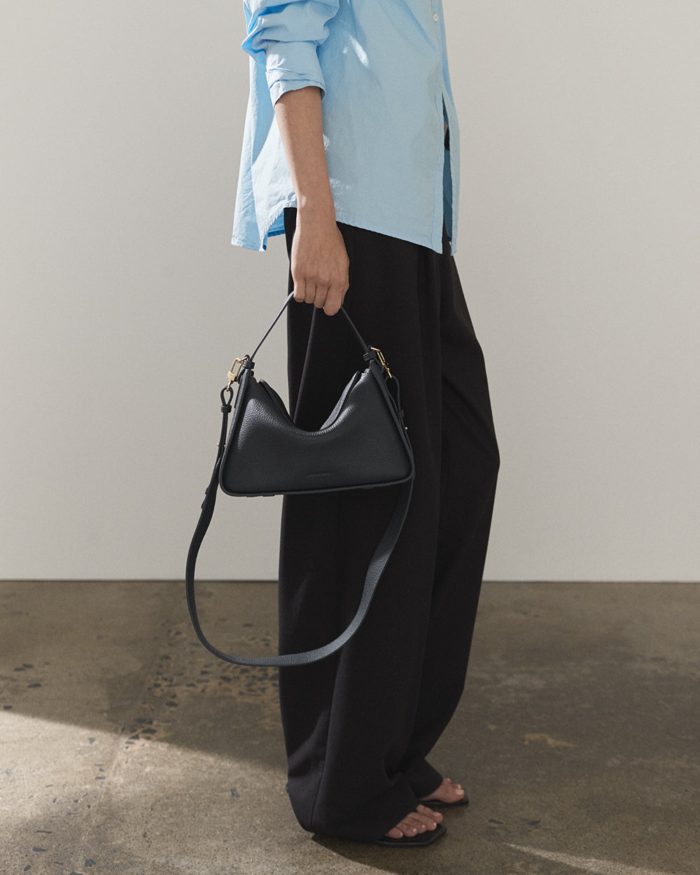 Clementine Bag: Dark Navy Pebbled Leather with Gold