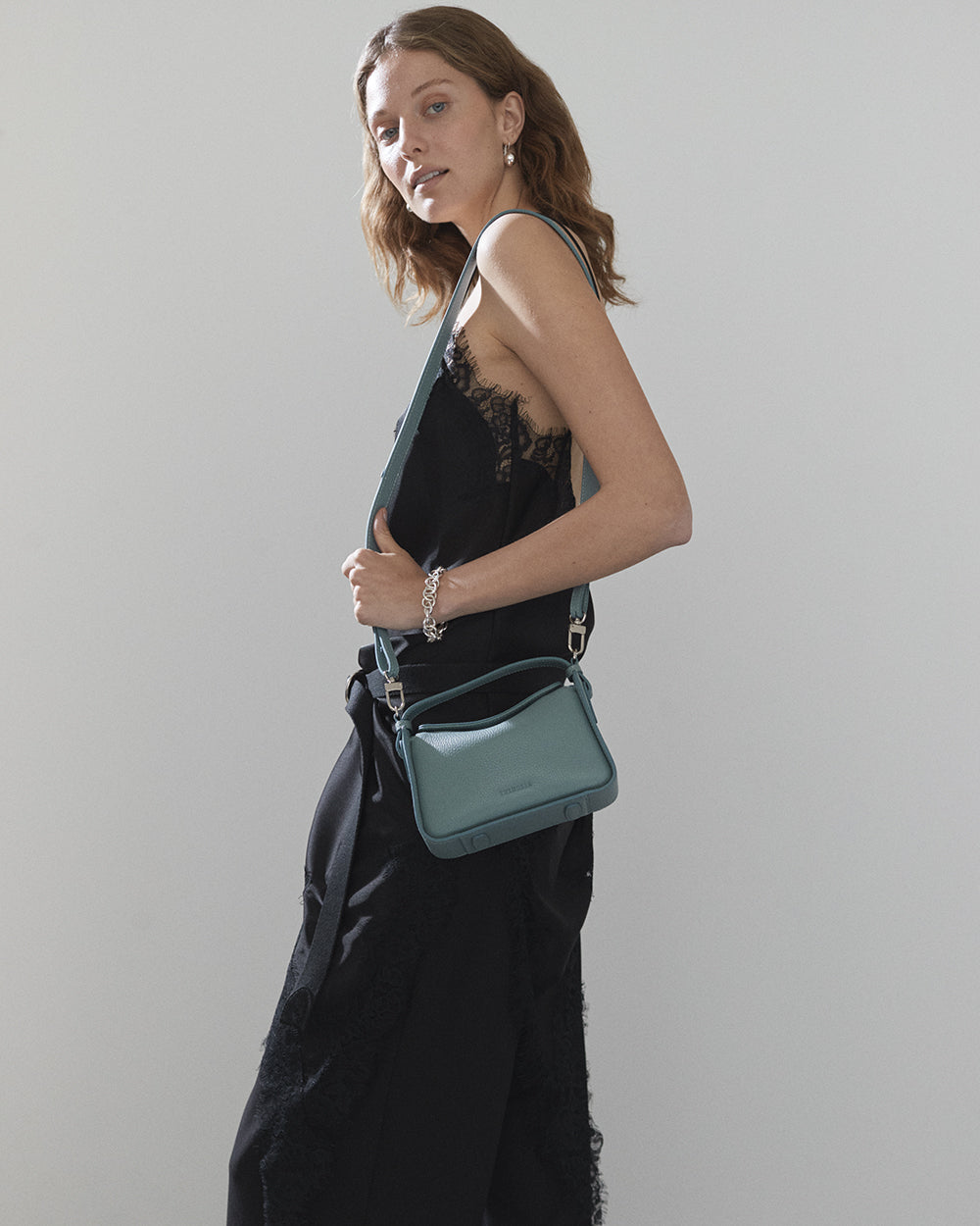 Mini Clementine Bag: Baby Blue Pebbled Leather