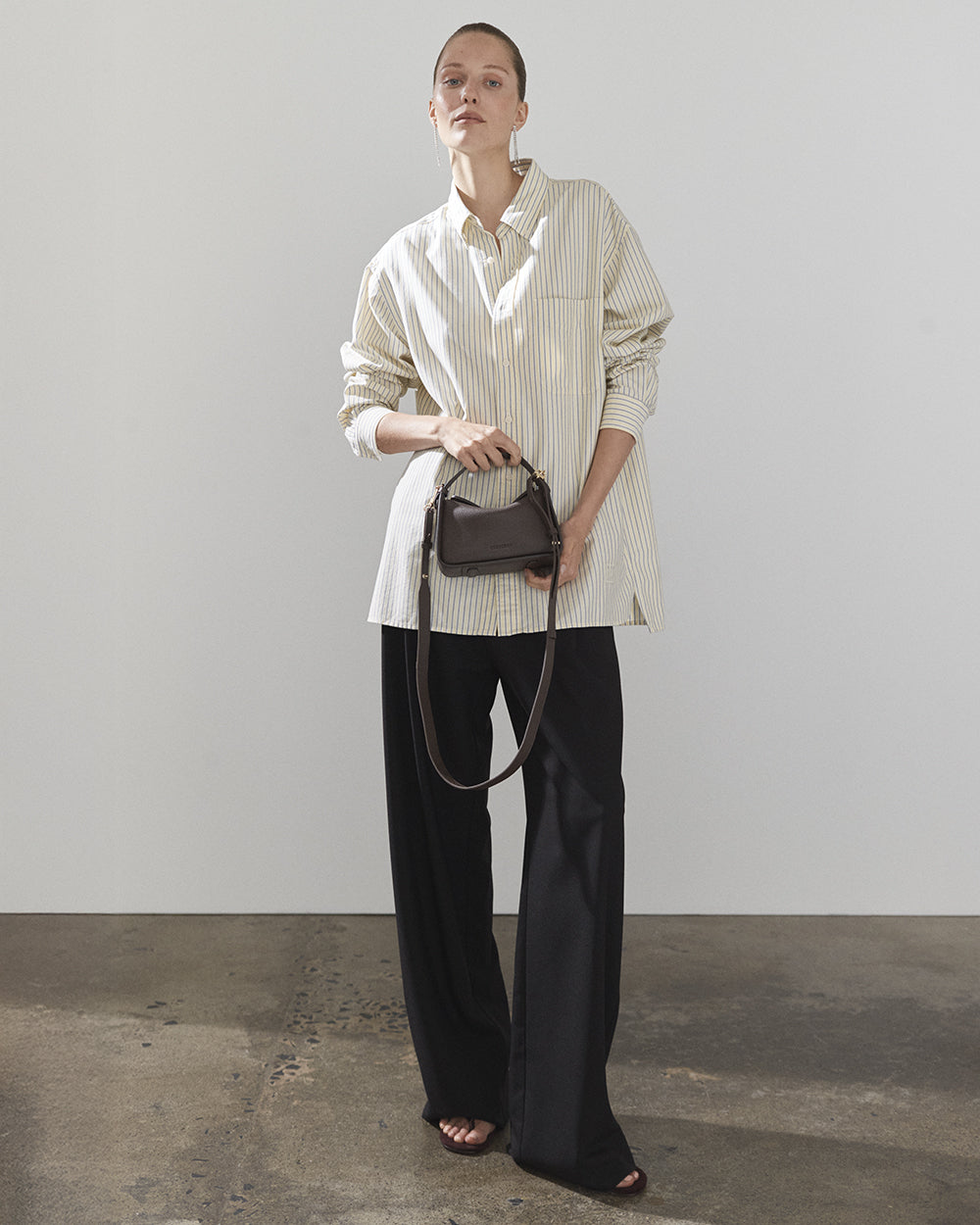 Mini Clementine Bag: Charcoal Pebbled Leather with Gold