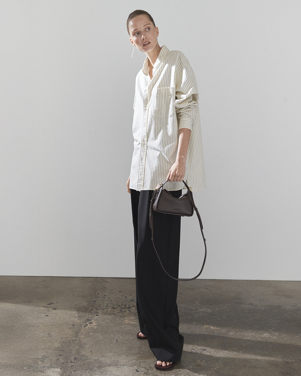 Mini Clementine Bag: Charcoal Pebbled Leather with Gold