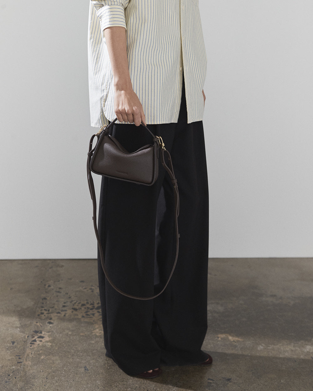 Mini Clementine Bag: Charcoal Pebbled Leather with Gold