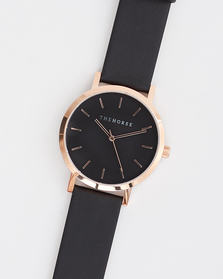 The Original: Rose Gold / Black Face / Black Leather