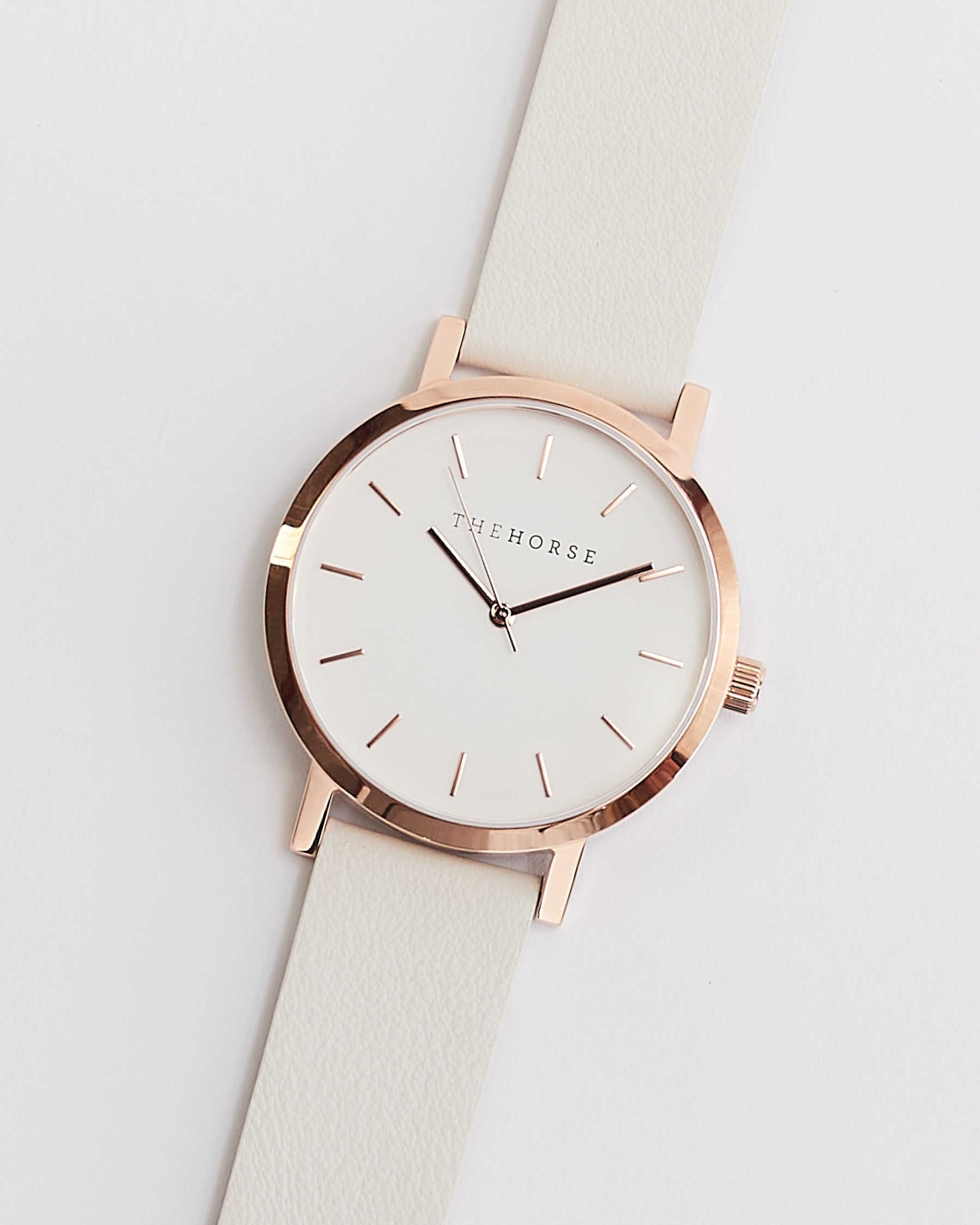 THE HORSE Rose Gold Tan Strap 腕時計  完売 Brushed Rose Gold Watch With Navy Leather THE HORSE Rose Gold Tan