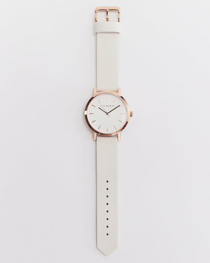 The Original: Polished Rose Gold / White Face / Milk Leather