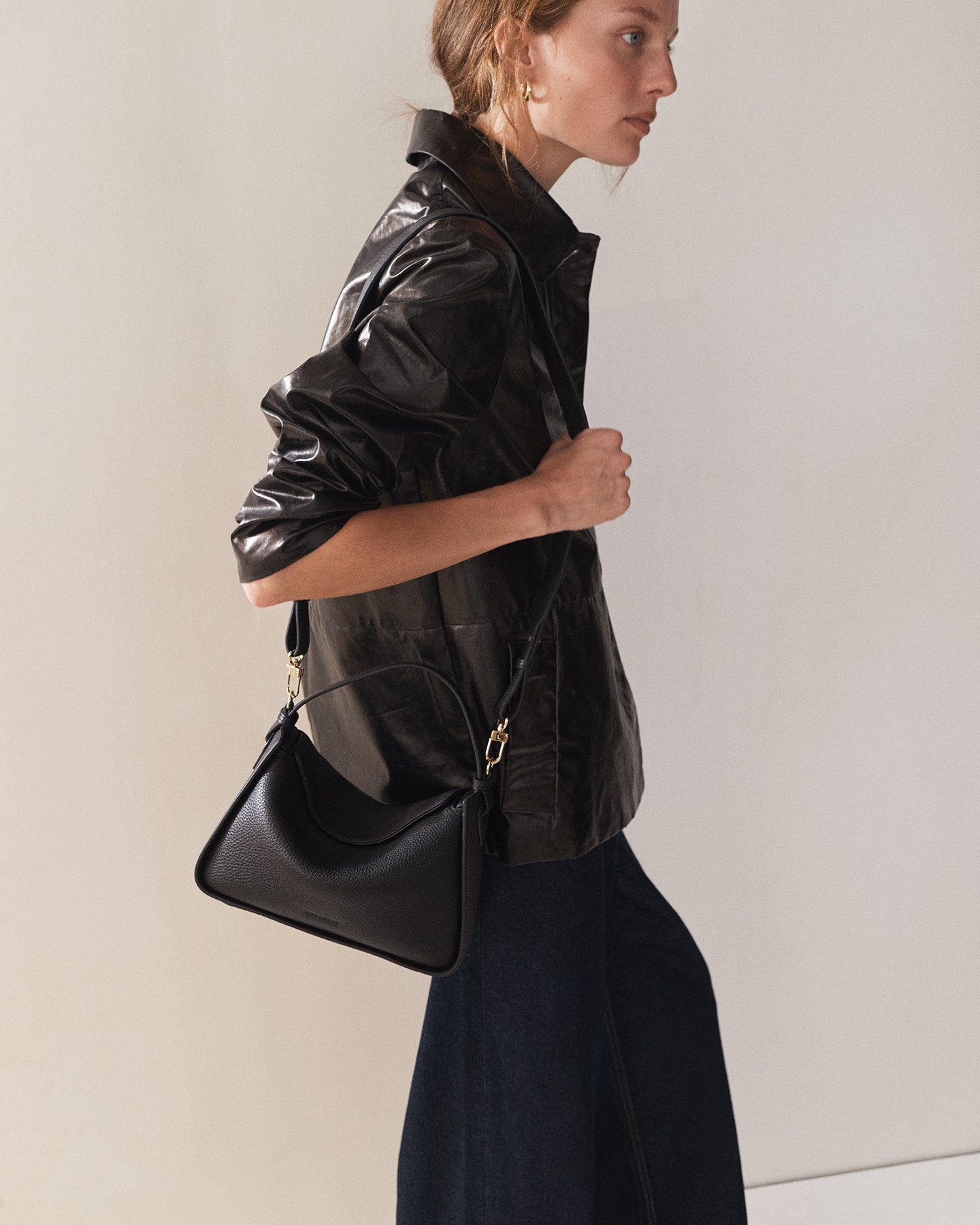 Clementine Bag: Black Pebbled Leather with Gold