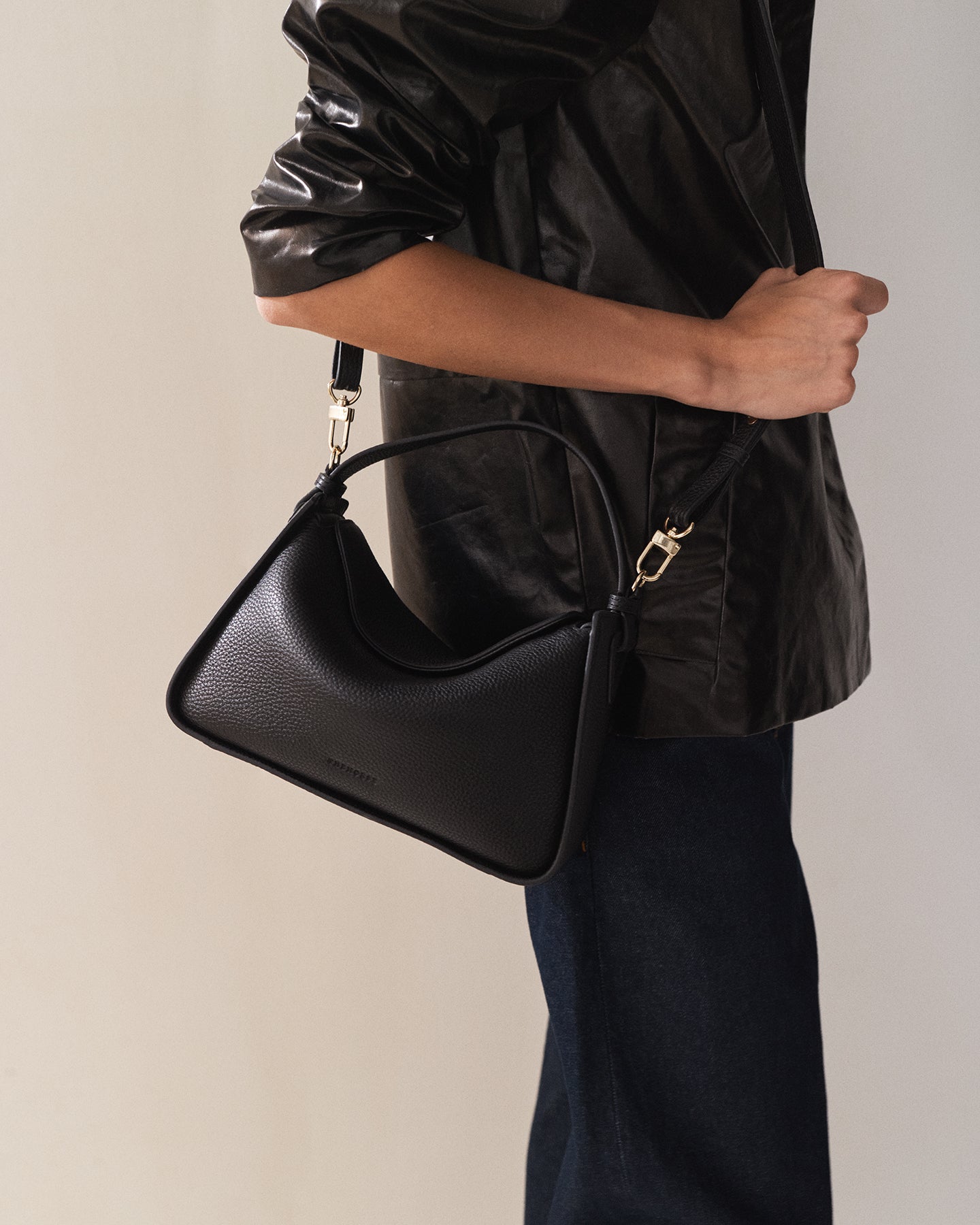Clementine Bag: Black Pebbled Leather with Gold