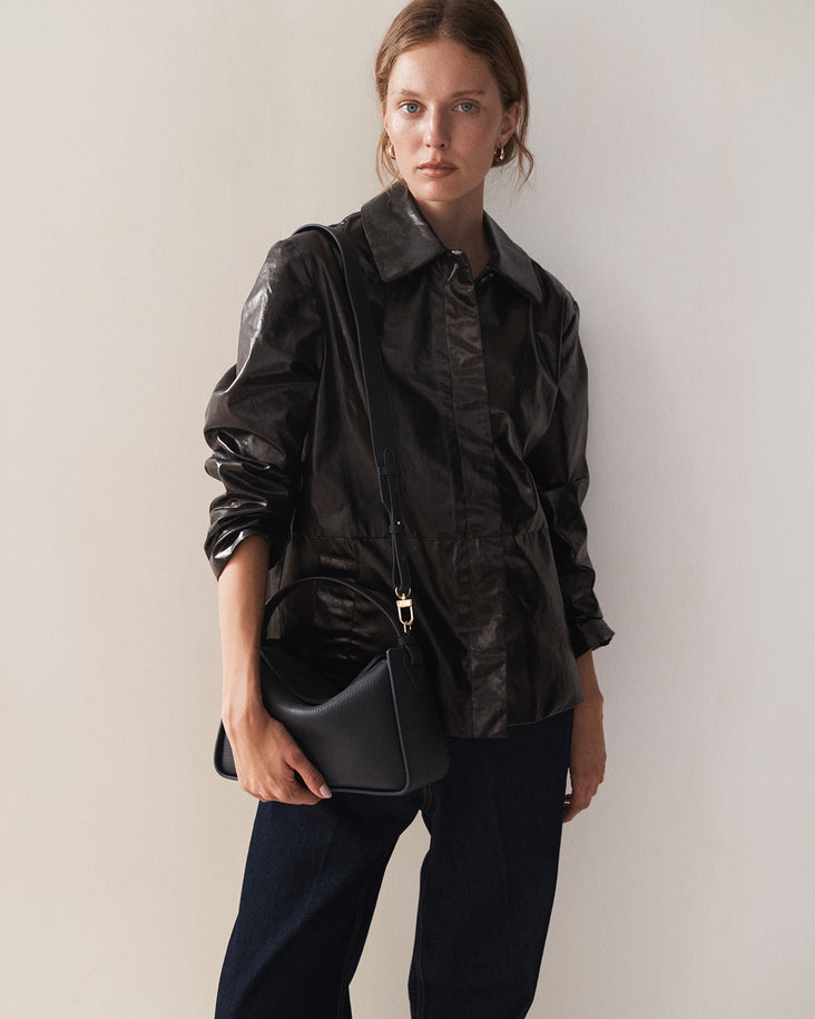 Clementine Bag: Dark Navy Pebbled Leather with Gold