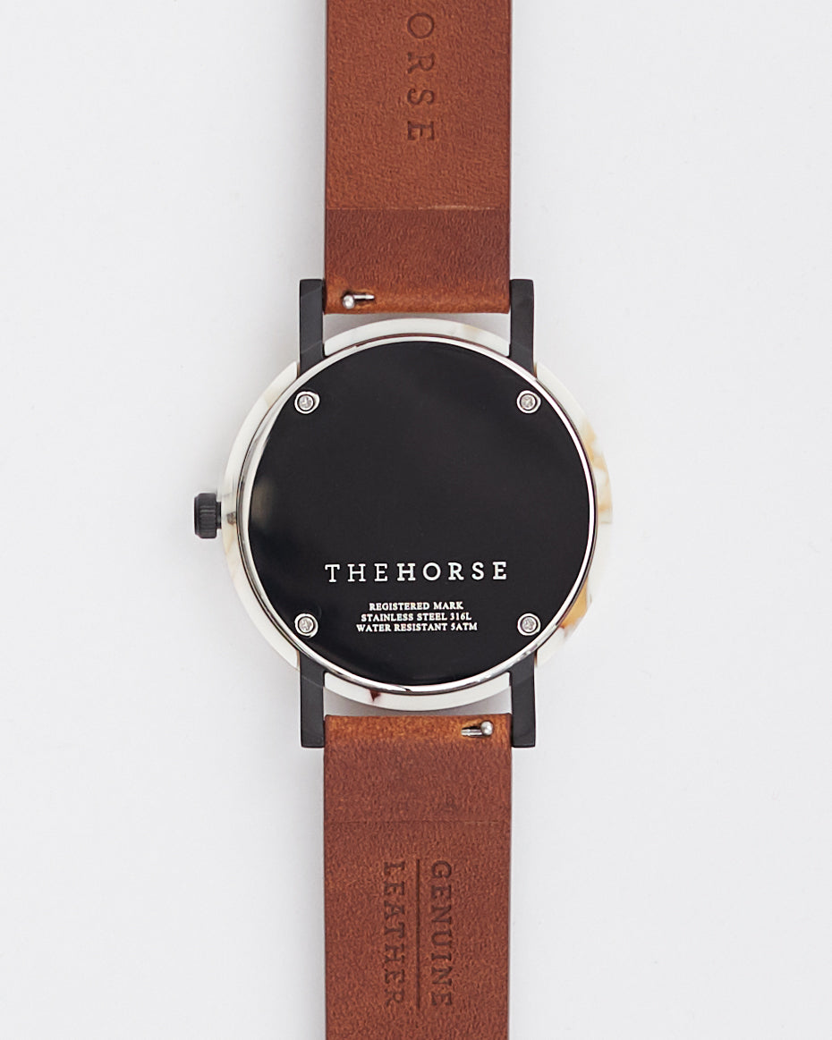 The Resin: Nougat Shell / White Dial / Tan Leather