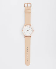 The Resin Women's Watch in Peach Speckle Case / White Dial / Rose Gold Indexing / Vegetable Tan Leather Strap by The Horse