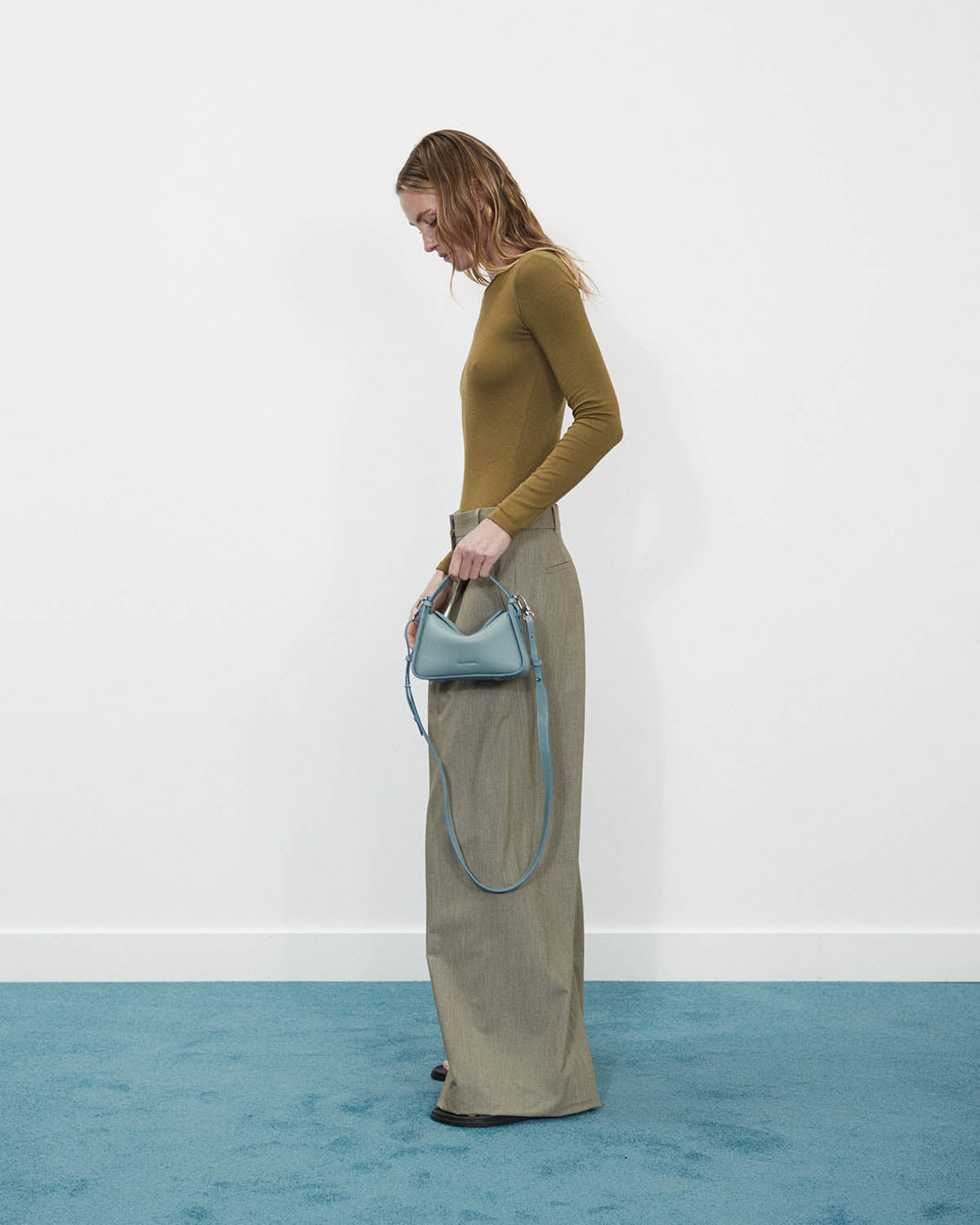 Mini Clementine Bag: Baby Blue Pebbled Leather
