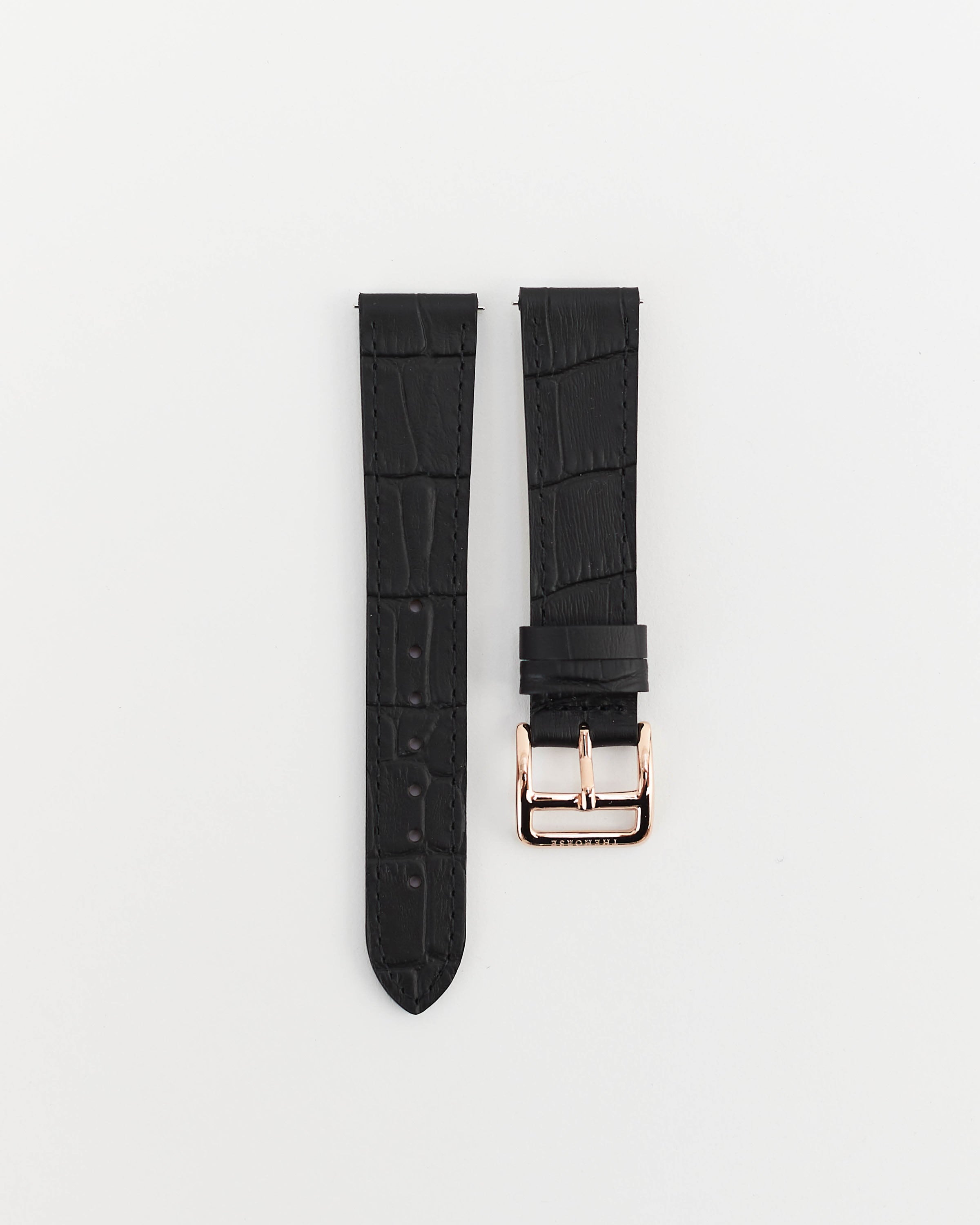 The 18mm Dress Watch Strap: Black Alligator Leather / Rose Gold Strap The 18mm Dress Watch Strap: Black Alligator Leather / Rose Gold Strap