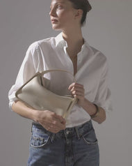 Clementine Bag: Oat Pebbled Leather with Gold